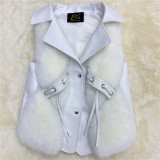 Plus Size Vest Fur Coats PU Leather Stitching lmitationFox Plush Fashion 8 Color SleevelessJackets Lapel Coat S-3XL