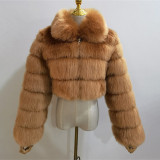 New Plusc Multicolor Furry Cropped Faux FurCoats and Jackets Women Fluffy Winter Fur Lapel CoatFaux Fur Long Sleeves Jacket