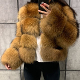 Winter lady's fashionable fur coat faux mink fur leather patch coat