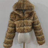 Lady's hooded fashionable multi-color warm fur coat faux fox fur short oversized winter coat