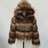 Winter lady's fashionable fur coat faux mink fur leather patch coat