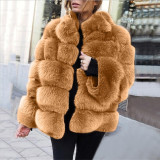 Fashion Autumn Winter Women lmitation Fur StandCollar Coats Faux Fur Jackets Coat Solid MulticolorPlus Size Warm Long Sleeves Jacket