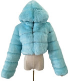 Lady's hooded fashionable multi-color warm fur coat faux fox fur short oversized winter coat