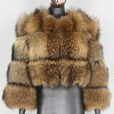 Winter lady's fashionable fur coat faux mink fur leather patch coat
