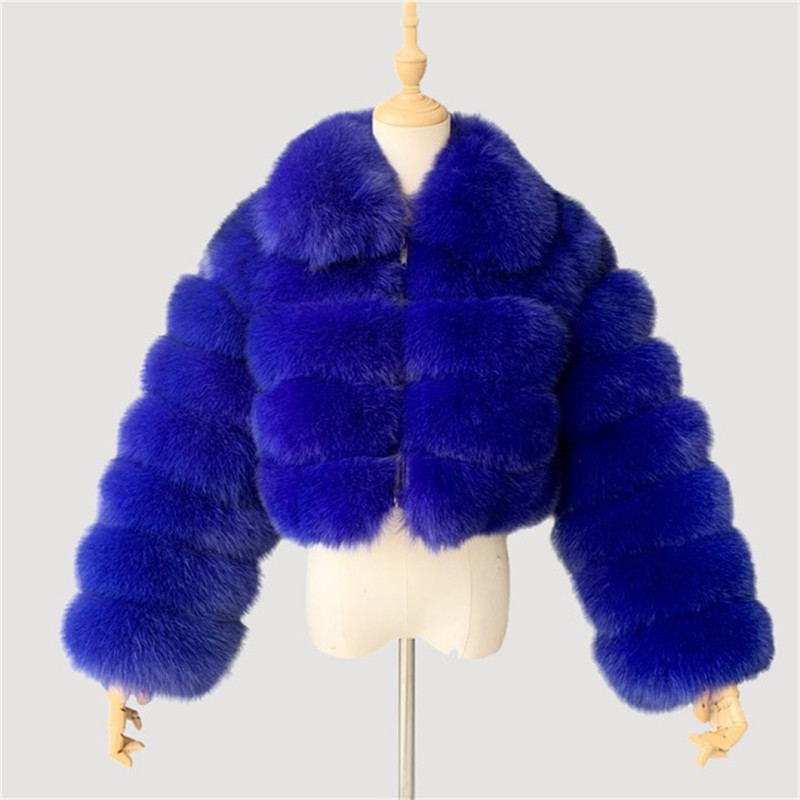 New Plusc Multicolor Furry Cropped Faux FurCoats and Jackets Women Fluffy Winter Fur Lapel CoatFaux Fur Long Sleeves Jacket