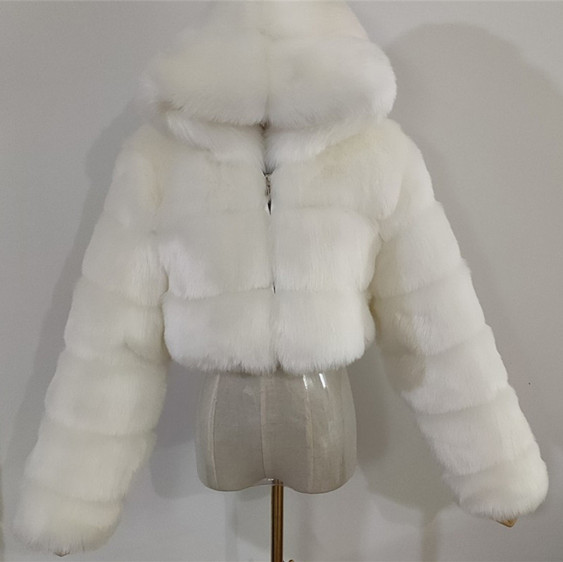 Lady's hooded fashionable multi-color warm fur coat faux fox fur short oversized winter coat