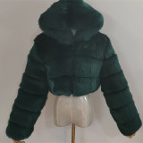 Lady's hooded fashionable multi-color warm fur coat faux fox fur short oversized winter coat