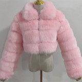 New Plusc Multicolor Furry Cropped Faux FurCoats and Jackets Women Fluffy Winter Fur Lapel CoatFaux Fur Long Sleeves Jacket