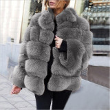 Fashion Autumn Winter Women lmitation Fur StandCollar Coats Faux Fur Jackets Coat Solid MulticolorPlus Size Warm Long Sleeves Jacket