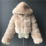 Lady's hooded fashionable multi-color warm fur coat faux fox fur short oversized winter coat