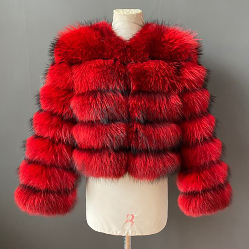 Winter lady's fashionable fur coat faux mink fur leather patch coat