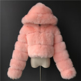Lady's hooded fashionable multi-color warm fur coat faux fox fur short oversized winter coat