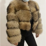 Winter lady's fashionable fur coat faux mink fur leather patch coat