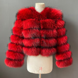 Winter lady's fashionable fur coat faux mink fur leather patch coat