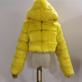 Lady's hooded fashionable multi-color warm fur coat faux fox fur short oversized winter coat