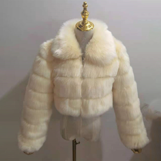 New Plusc Multicolor Furry Cropped Faux FurCoats and Jackets Women Fluffy Winter Fur Lapel CoatFaux Fur Long Sleeves Jacket
