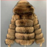 Winter lady's fashionable fur coat faux mink fur leather patch coat