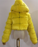Lady's hooded fashionable multi-color warm fur coat faux fox fur short oversized winter coat