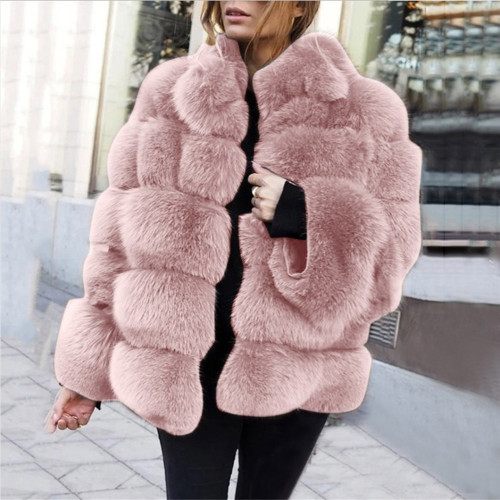 Fashion Autumn Winter Women lmitation Fur StandCollar Coats Faux Fur Jackets Coat Solid MulticolorPlus Size Warm Long Sleeves Jacket