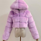 Lady's hooded fashionable multi-color warm fur coat faux fox fur short oversized winter coat