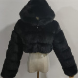 Lady's hooded fashionable multi-color warm fur coat faux fox fur short oversized winter coat