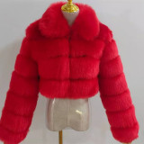 New Plusc Multicolor Furry Cropped Faux FurCoats and Jackets Women Fluffy Winter Fur Lapel CoatFaux Fur Long Sleeves Jacket
