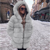 Artificial leather winter hooded multi-color coat imitation fox fur women's casual fashionable warm outdoor coat
