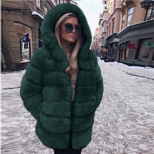 Artificial leather winter hooded multi-color coat imitation fox fur women's casual fashionable warm outdoor coat