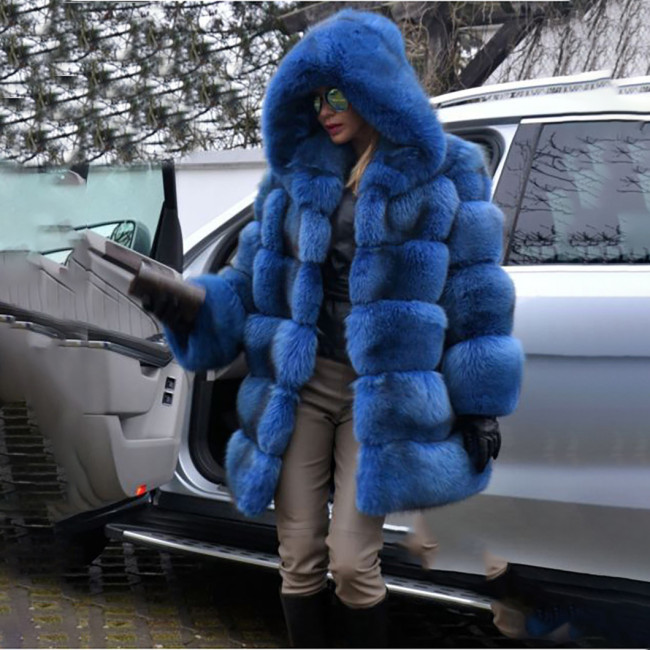 Artificial leather winter hooded multi-color coat imitation fox fur women's casual fashionable warm outdoor coat