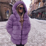 Artificial leather winter hooded multi-color coat imitation fox fur women's casual fashionable warm outdoor coat