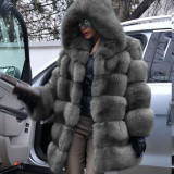 Artificial leather winter hooded multi-color coat imitation fox fur women's casual fashionable warm outdoor coat