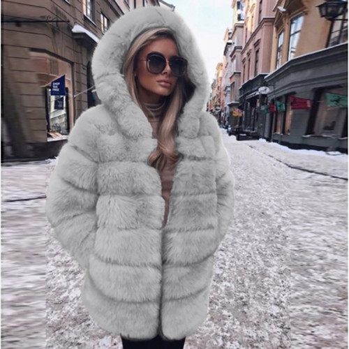 Artificial leather winter hooded multi-color coat imitation fox fur women's casual fashionable warm outdoor coat