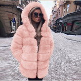 Artificial leather winter hooded multi-color coat imitation fox fur women's casual fashionable warm outdoor coat