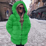 Artificial leather winter hooded multi-color coat imitation fox fur women's casual fashionable warm outdoor coat