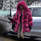 Artificial leather winter hooded multi-color coat imitation fox fur women's casual fashionable warm outdoor coat