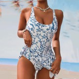 Multi-Color One-Piece Printed Swimsuit Sexy BacklessFashionable All-in-One Swimsuit