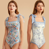 Double-Sided Printed One-Piece Swimsuit Retro StyleLight and Fresh Racerback Strap One-Piece Swimsuit