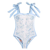 Double-Sided Printed One-Piece Swimsuit Retro StyleLight and Fresh Racerback Strap One-Piece Swimsuit