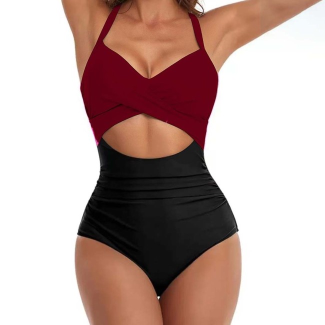 Hollowed-out Design One-Piece Suspender Tight-FittingSwimsuit Elegant Lady's Backless Strapless Bikini Swimsuit