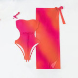 Sexy Beach Resort Swimsuits Gradient Design PrintedSwimsuits Strapless Lace-up One-Piece Swimsuits