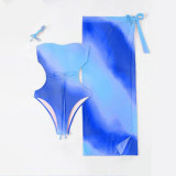 Sexy Beach Resort Swimsuits Gradient Design PrintedSwimsuits Strapless Lace-up One-Piece Swimsuits