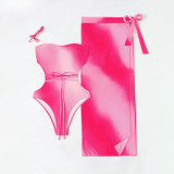 Sexy Beach Resort Swimsuits Gradient Design PrintedSwimsuits Strapless Lace-up One-Piece Swimsuits