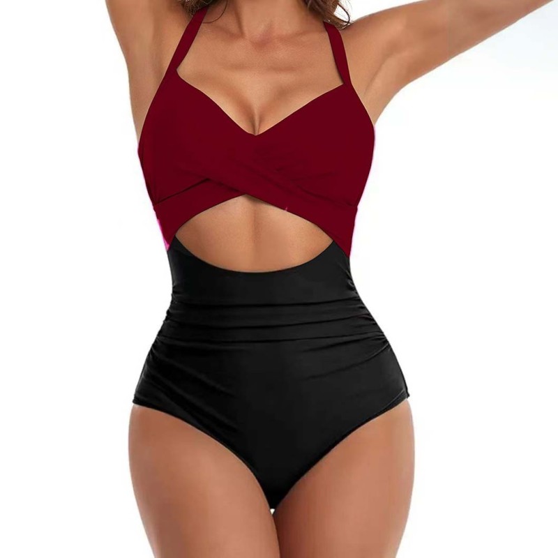 Hollowed-out Design One-Piece Suspender Tight-FittingSwimsuit Elegant Lady's Backless Strapless Bikini Swimsuit