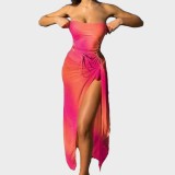 Sexy Beach Resort Swimsuits Gradient Design PrintedSwimsuits Strapless Lace-up One-Piece Swimsuits