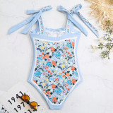 Double-Sided Printed One-Piece Swimsuit Retro StyleLight and Fresh Racerback Strap One-Piece Swimsuit