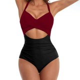 Hollowed-out Design One-Piece Suspender Tight-FittingSwimsuit Elegant Lady's Backless Strapless Bikini Swimsuit