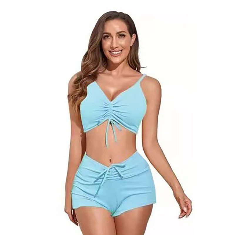 Sexy and Simple Deep V Strapless Swimsuit Multi.Color Drawstring Tied Two-Piece High-WaistedSwimsuit