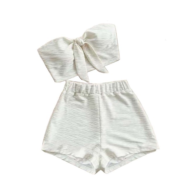 Sweet and Cute Straight-Cut Swimming Trunks and BeachBikini Swimsuits White Separate High-Waisted Swimsuits