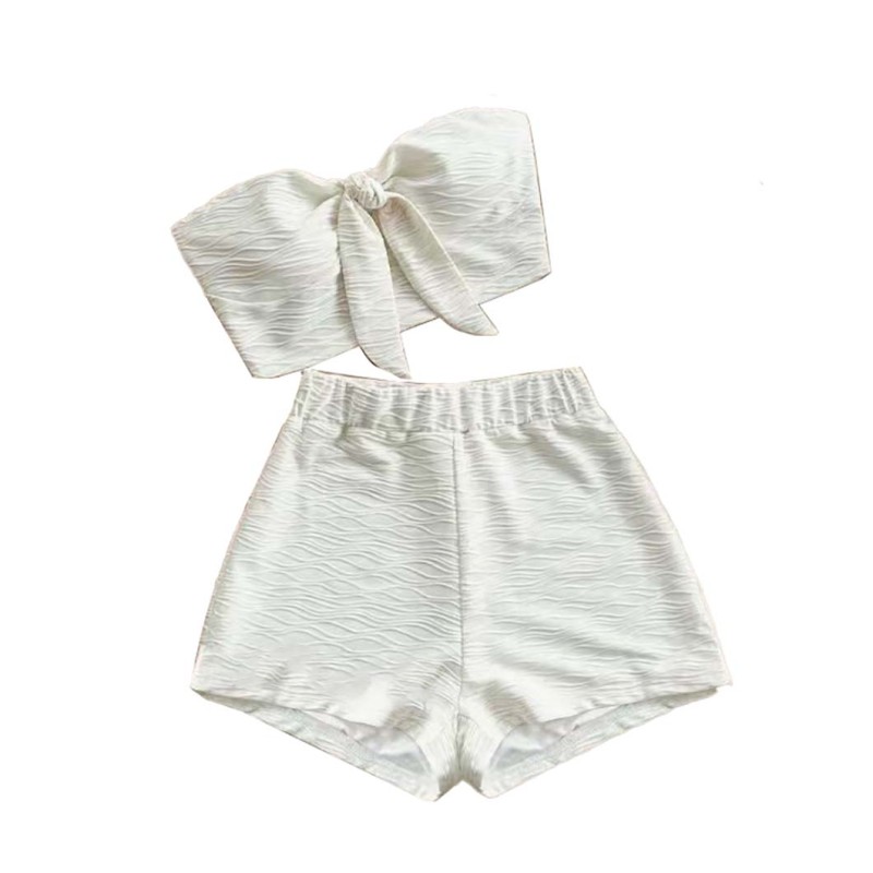 Sweet and Cute Straight-Cut Swimming Trunks and BeachBikini Swimsuits White Separate High-Waisted Swimsuits