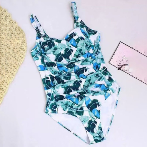 Multi-Color Halter-Neck Square-Neck Swimsuit SexySolid-Color Pleated Layered One-Piece Swimsuit